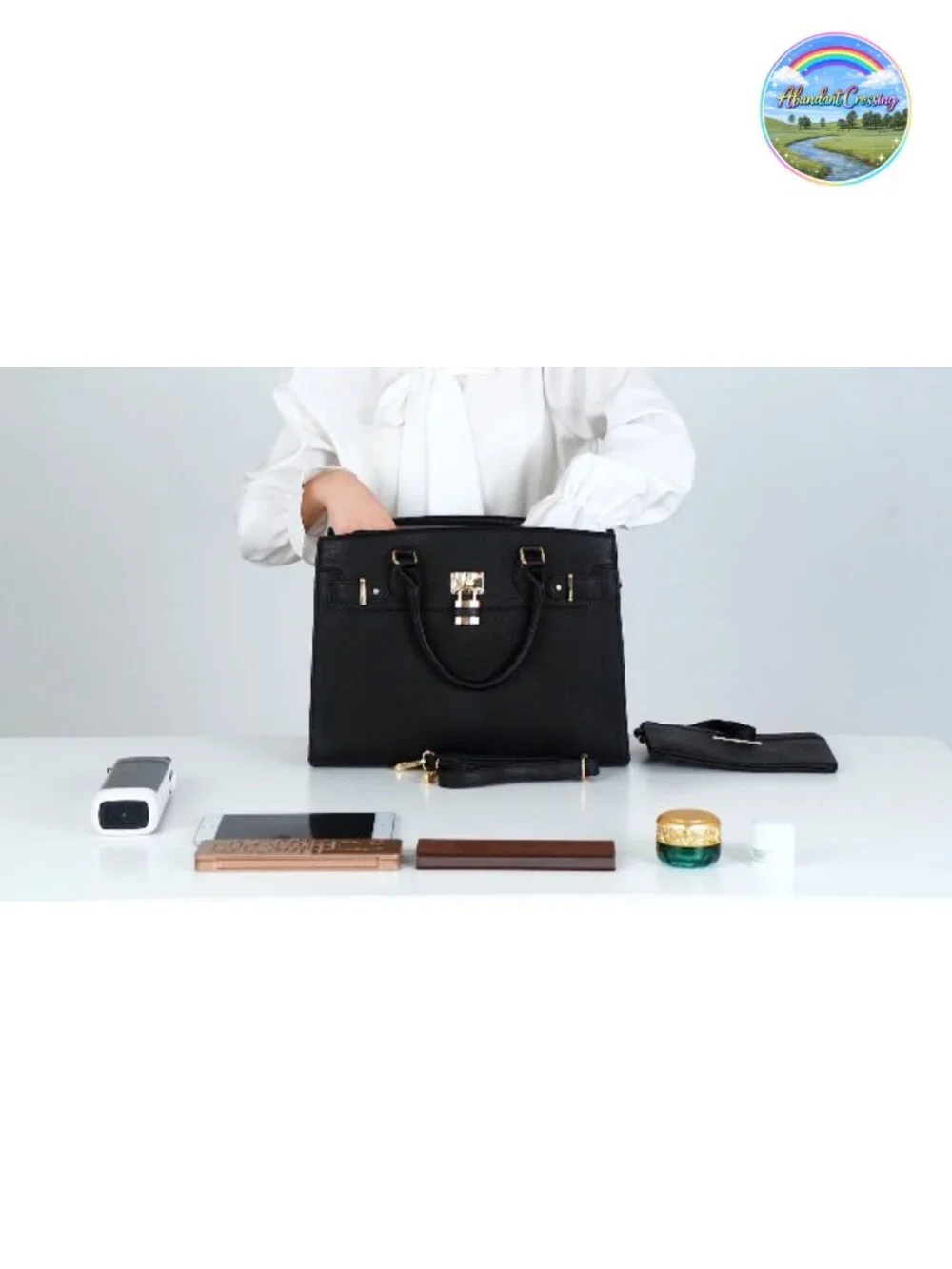 Vegan Leather Satchel Handbag with Matching Clutch and Shoulder Strap